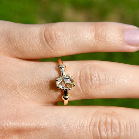 Oval Rose Cut Moissanite Engagement Ring Solitaire Wedding Ring