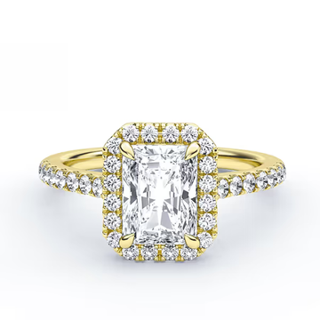 Halo Set Radiant Lab Grown Engagement Ring Double Claw Prong Split Shank Ring Art Deco Wedding Ring Anniversary Ring For Women