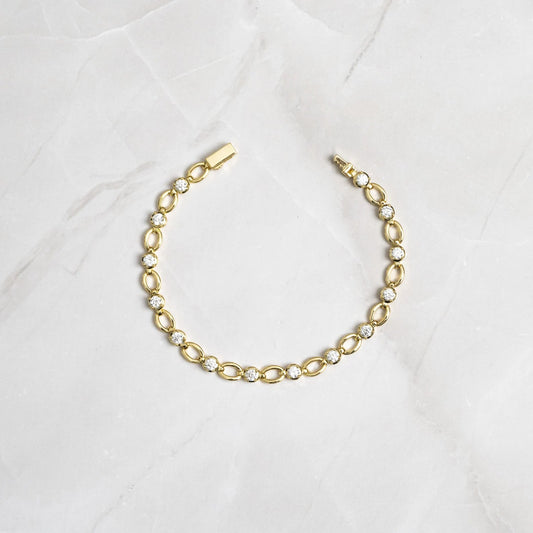 Round Cut Lab Grown Diamond Bezel Link Bracelet, Solid Gold Everyday Tennis Jewelry Bracelet