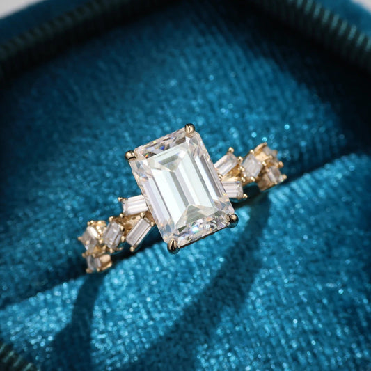 Emerald Cut Moissanite Engagement Ring Hidden Halo Ring  Wedding Rings For Women Anniversary Ring Promise Gift For Her