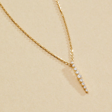 0.20 TCW Round Moissanite Diamond Gold Necklace, Dainty Vertical Pendant Jewelry Gift