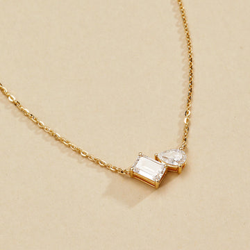1.25 TCW Emerald and Pear Toi Et Moi Gold Necklace, Two Stone Lab Diamond Pendant