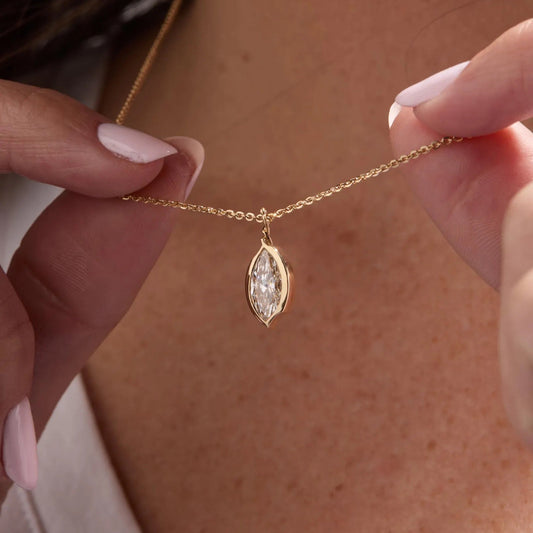 1.50 CT Marquise Cut Lab Grown Diamond Necklace, Gold Solitaire Pendant Jewelry