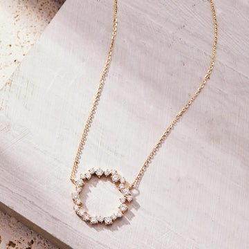 0.50 TCW Round Cut Lab Grown Diamond Circle Pendant Necklace Gold Jewelry