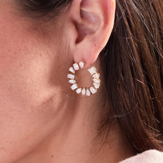 5.80 TCW Multi stone Gold Lab Grown Diamond Cluster Hoop Earrings
