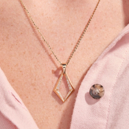 0.38 TCW Round Cut Moissanite Diamond Gold Geometric Pendant Necklace Gift for Her