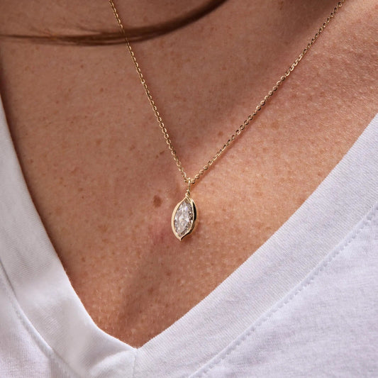 1.50 CT Marquise Cut Moissanite Diamond Necklace, Gold Solitaire Pendant Jewelry