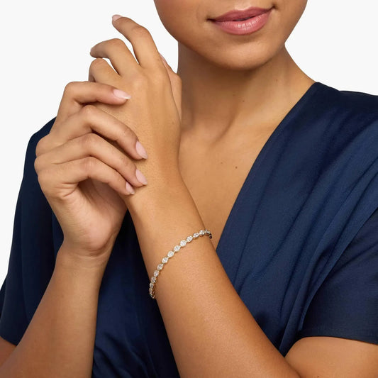 Oval Cut Moissanite Diamond Tennis Bracelet, With Bezel Set Elegant Gold Diamond Style Bracelet