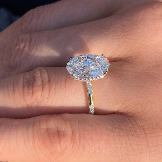 Oval Moissanite Engagement Ring Hidden Halo Wedding Anniversary Ring