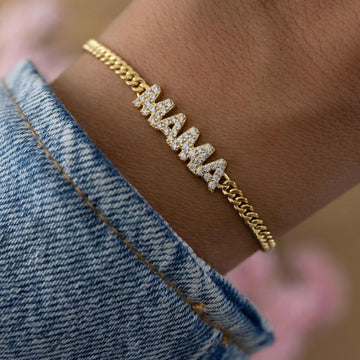 Lab Grown Diamond Name Bracelet, Gold Plated Cuban Chain Personalized Jewelry Gift