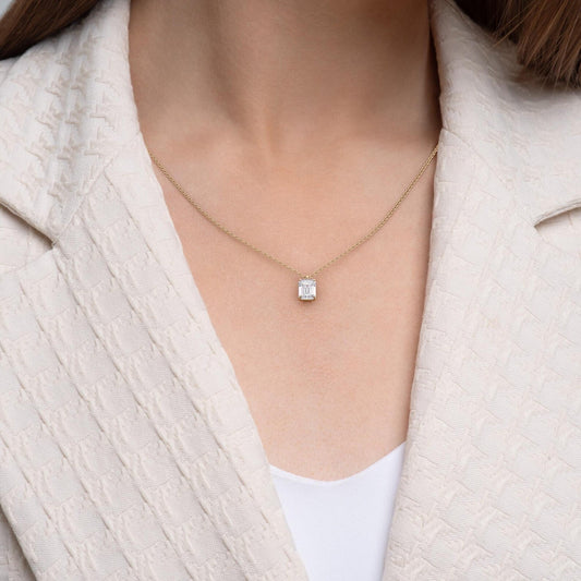 1.00 CT Emerald Cut Lab-Grown Diamond Pendant Necklace Gold Solitaire Drop, IGI Certified