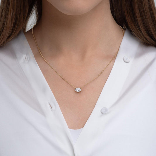 1.00 CT Oval Moissanite Diamond Gold Necklace, Solitaire Pendant Dainty Gift for Her