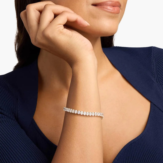 Oval Cut Lab Grown Diamond Tennis Bracelet, Dailywear Elegant Gold Diamond Style Bracelet