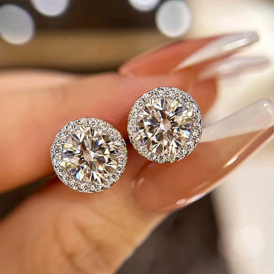 2.00 TCW Round Cut Moissanite Stud Earring With Halo Set Diamond