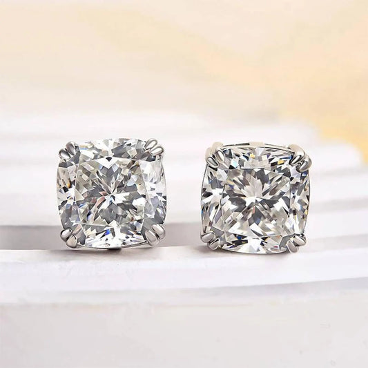 3.00 TCW Cushion Cut Moissanite Stud Earring Double Claw Prong Morden Fine Jewellery