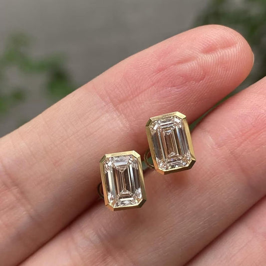 2.00 TCW Emerald Cut Lab Grown Diamond Stud Earring Eight With Bezel Set