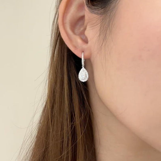 2.00 TCW Pear Cut Lab Grown Diamond Hoop Drop Earring Halo Set Jewellery