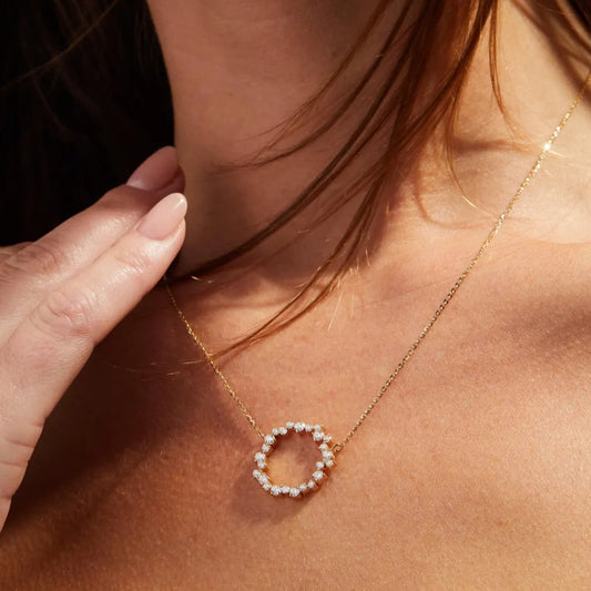 0.50 TCW Round Cut Moissanite Diamond Circle Pendant Necklace Gold Jewelry