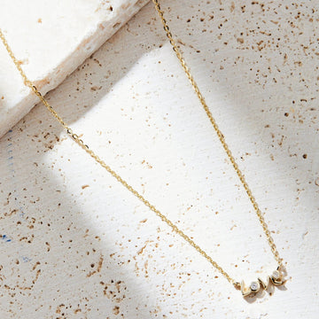0.15 CT Gold Love Lab Grown Diamond Necklace, Minimalist Dainty Pendant Chain Jewelry Gift for Her