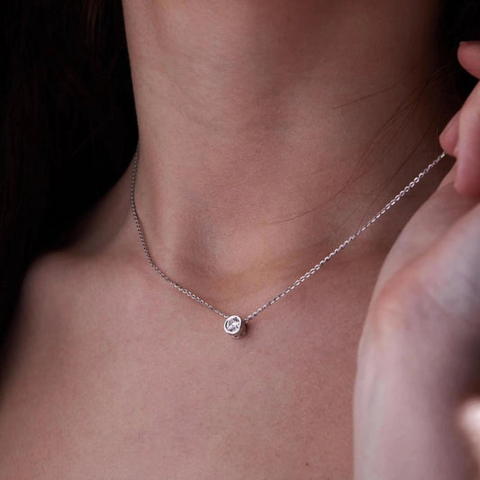 0.50 CT Round Dainty Gold Moissanite Bezel Necklace Ethical Minimalist Jewelry