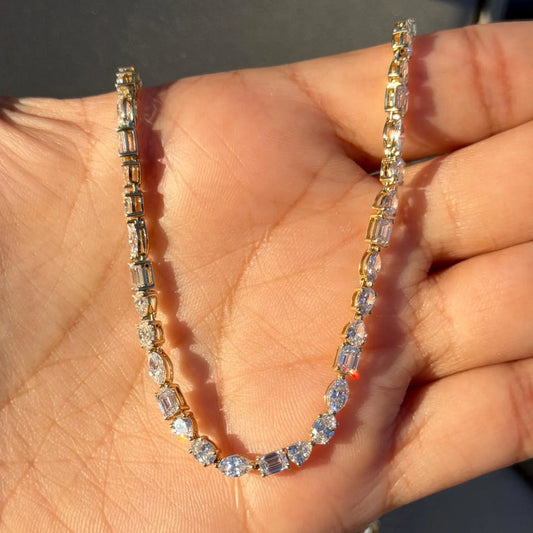 15.25 CT Luxury Lab Diamond Tennis Necklace Gold, Mixed Cut Statement Necklace, Bridal Jewelry, Anniversary Gift For Women