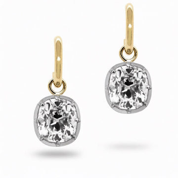 3.00 TCW Old Mine Cushion Cut Lab Grown Diamond Hoop Drop Earring Bezel and Prong Dailywear Jewellery